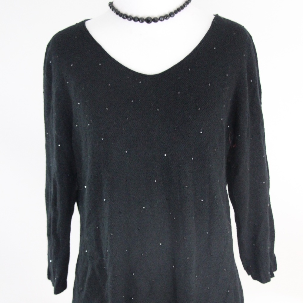 J. JILL Black Wool Blend Embellished Sweater